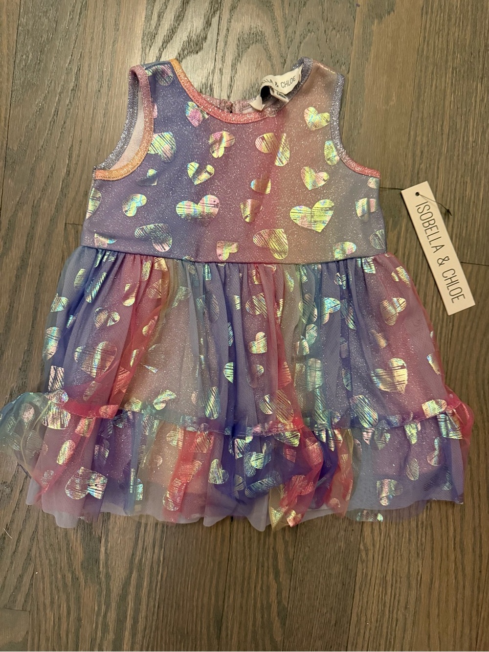 Isobella & Chloe Rainbow Heart Tulle Dress NWT 6M Glitter Party Dress